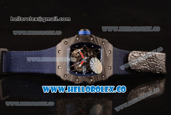 Richard Mille RM 055 Miyota 9015 Automatic Carbon Fiber Case with Skeleton Dial and Blue Nylon/Leather Strap - Click Image to Close